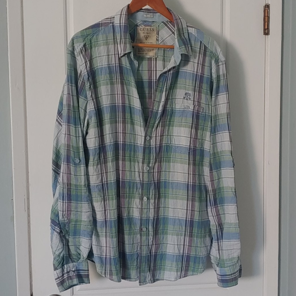 Guess button up casual plaid shirt